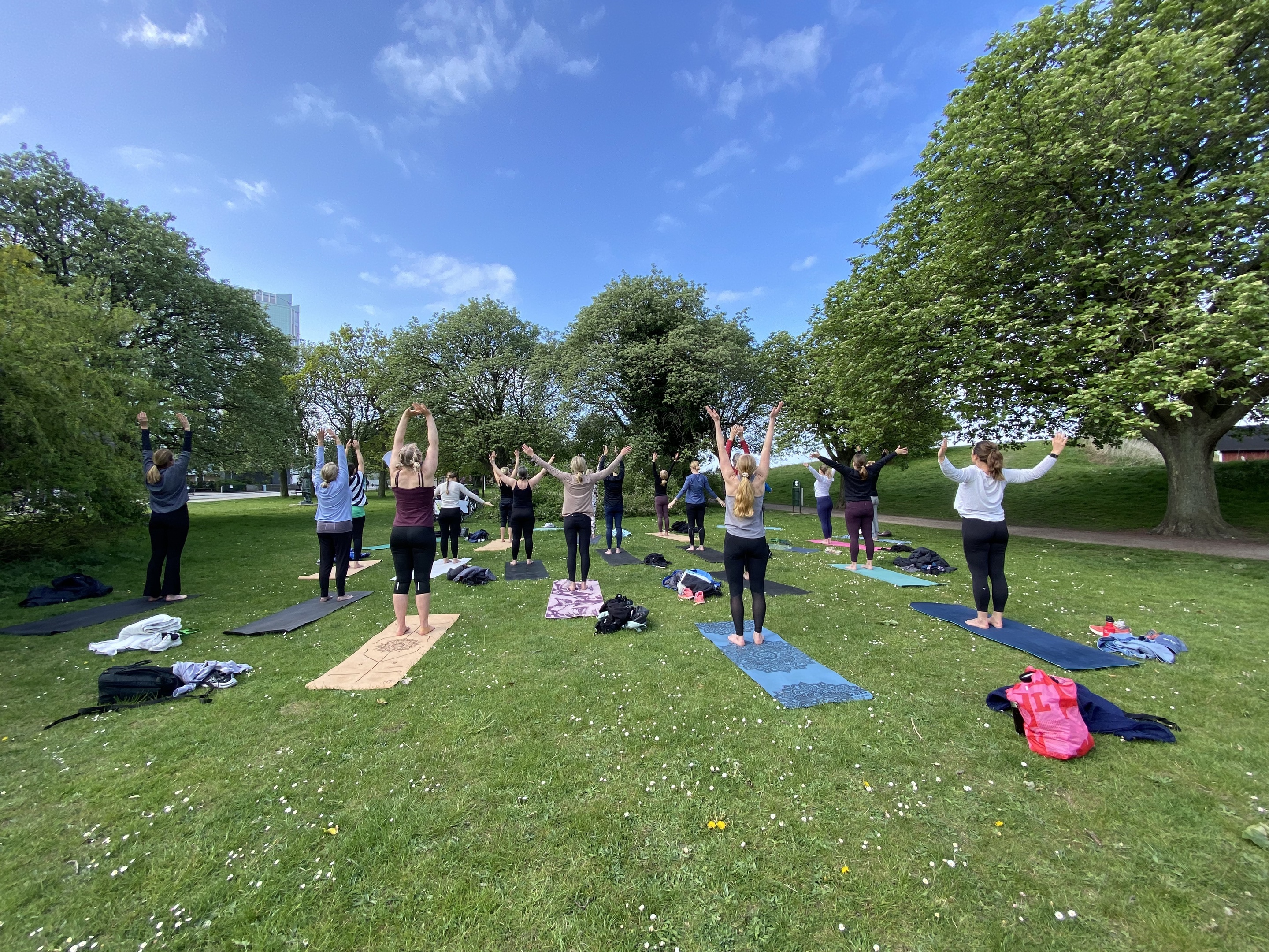 Yoga i parken under bar himmel, Limhamn